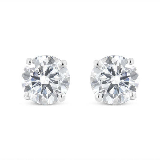 10K White Gold 1-1/2 Cttw Round Brilliant-Cut Near Colorless Diamond Classic 4-Prong Stud Earrings with Screw Backs (I-J Color, I1-I2 Clarity)