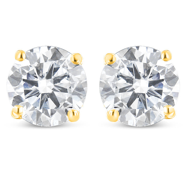 10K Yellow Gold 1-1/2 Cttw Round Brilliant-Cut Diamond Classic 4-Prong Stud Earrings with Screw Backs (K-L Color, I1-I2 Clarity)