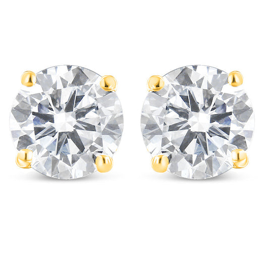 14K Yellow Gold 1-1/2 Cttw Round Brilliant-Cut Near Colorless Diamond Classic 4-Prong Stud Earrings with Screw Backs (J-K Color, SI1-SI2 Clarity)