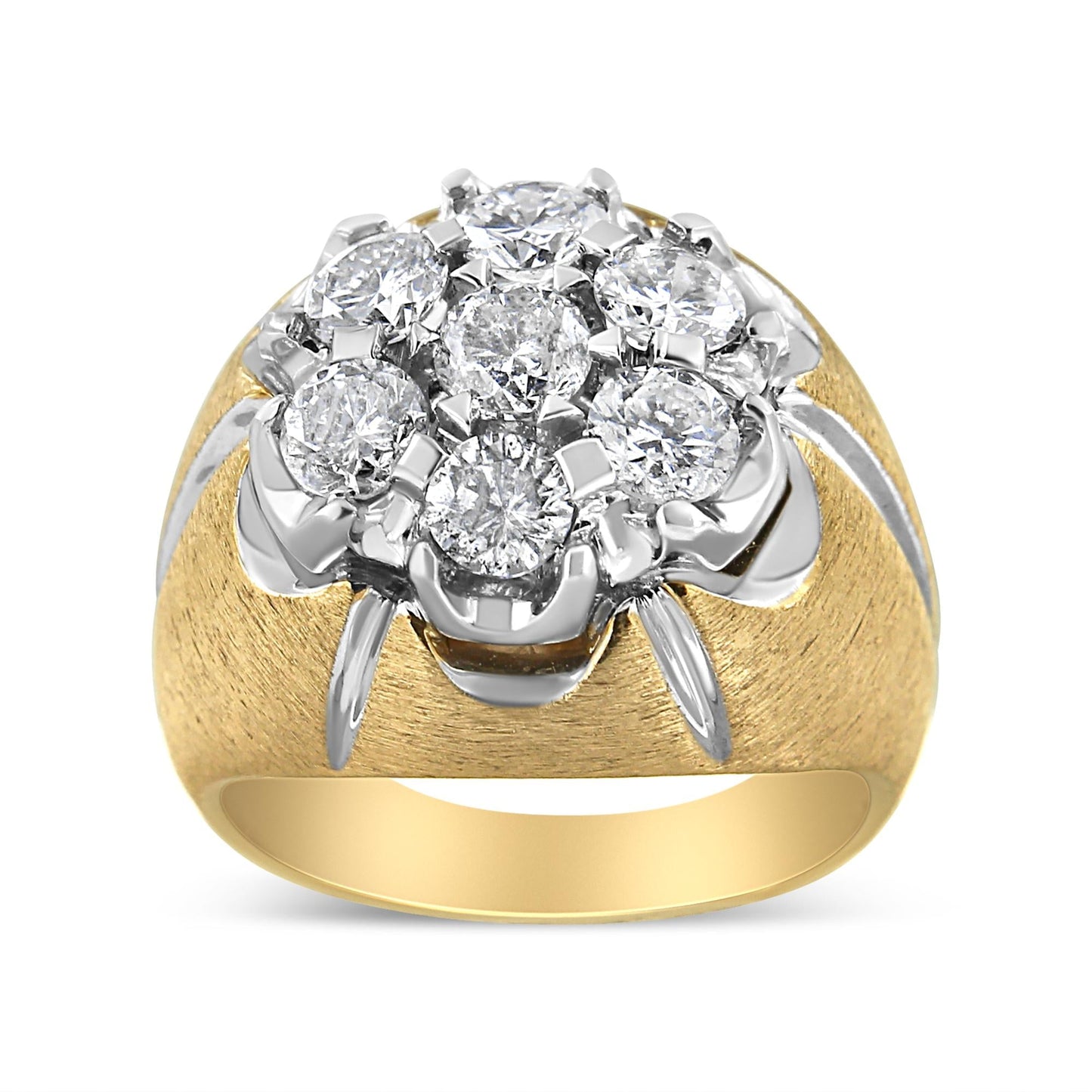 Men's 14K Yellow and White Gold 3.00 Cttw Diamond Cluster Dome Ring with Matte Finish (H-1 Color, I1-I2 Clarity)