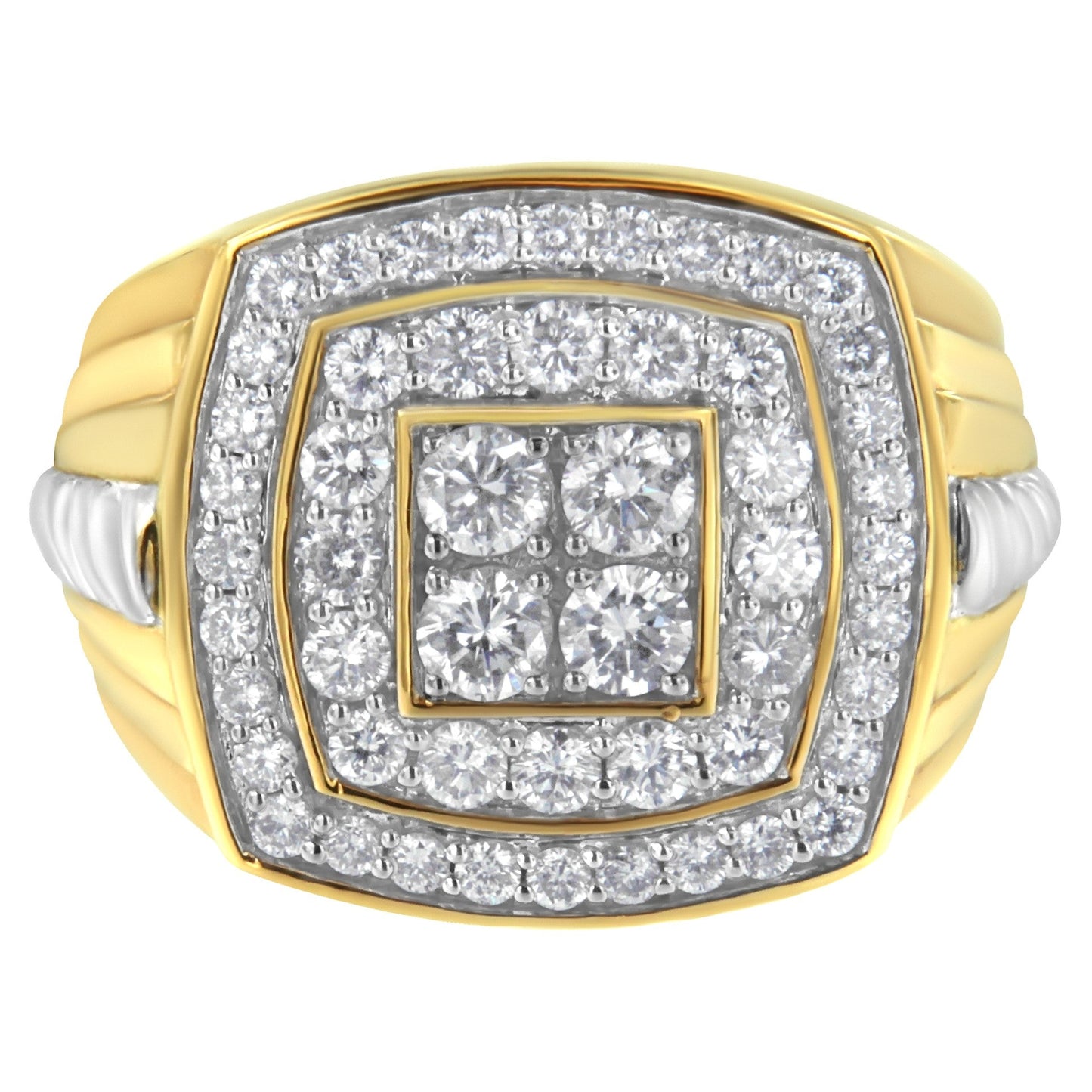 14K Yellow Gold 2.0 Cttw Diamond Men's Double Halo Cushion-Shaped Square Cluster Ring (H-I Color, SI1-SI2 Clarity)