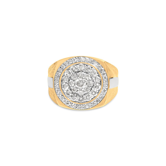 10K Yellow Gold 1 1/2 Cttw Diamond Cluster and Halo Signet Mens Ring (K-L Color, I1-I2 Clarity)