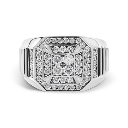 Men's 10K White Gold 1.00 Cttw Diamond Octagonal Signet Style Band Ring (I-J Color, I1-I2 Clarity)