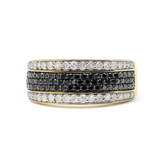 Men's 10K Yellow Gold 1 1/4 Cttw White and Black Diamond Cluster Ring (Black Color, I2-I3 Clarity)