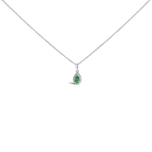 10K White Gold 5x3mm Gemstone and Diamond Accent Halo Pear Shape 18" Pendant Necklace (I-J Color, I1-I2 Clarity)