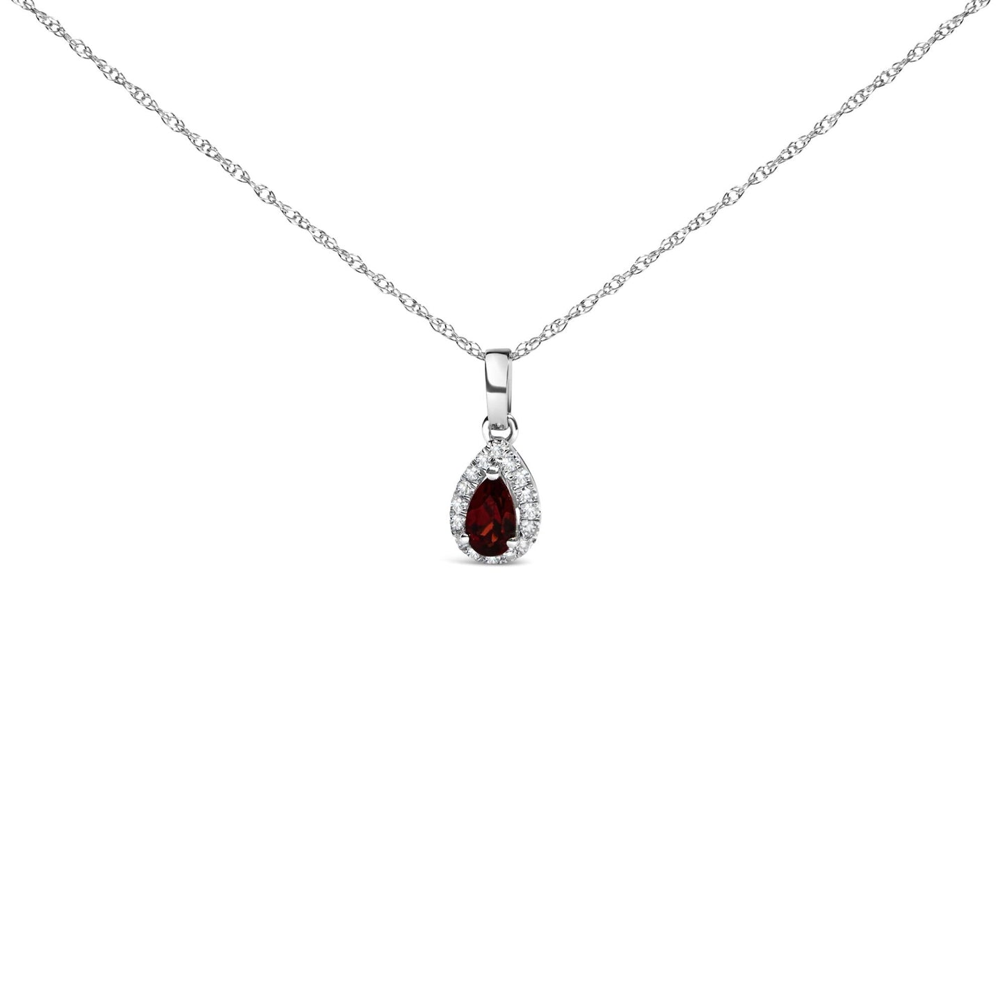 10K White Gold 5x3mm Gemstone and Diamond Accent Halo Pear Shape 18" Pendant Necklace (I-J Color, I1-I2 Clarity)