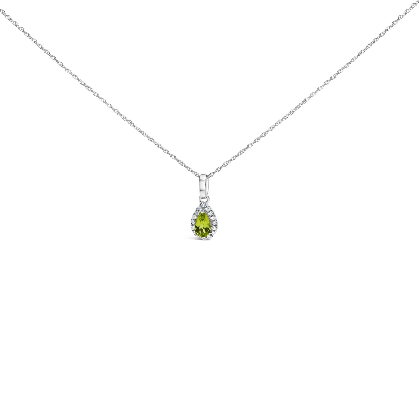 10K White Gold 5x3mm Gemstone and Diamond Accent Halo Pear Shape 18" Pendant Necklace (I-J Color, I1-I2 Clarity)