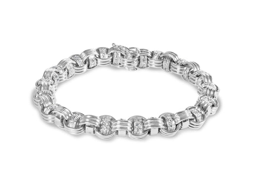 14K White Gold 1/2 Cttw Diamond Knotted Byzantine Link Bracelet (H-I Color, I2-I3 Clarity) - 7" Inches