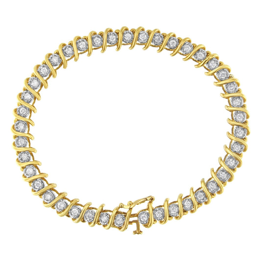 10KT Yellow Gold Diamond S-Link Tennis Bracelet (1 cttw, I-J Color, I1-I2 Clarity)