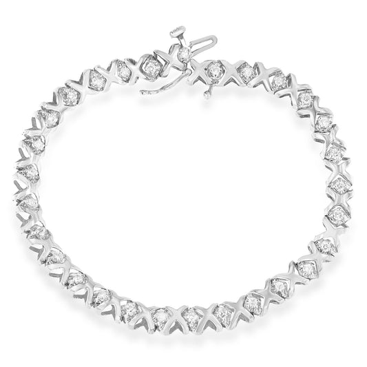 10K White Gold 1.0 Cttw Round Brilliant Diamond Miracle Set X-Link 7" Tennis Bracelet with Box Clasp (H-I Color, SI1-SI2 Clarity)