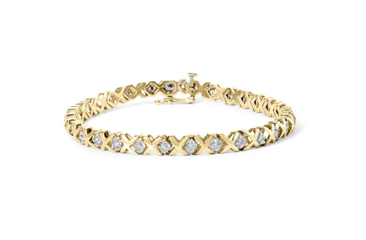 10K Yellow Gold 1.0 Cttw Round Brilliant Diamond Miracle Set X-Link 7" Tennis Bracelet with Box Clasp (H-I Color, SI1-SI2 Clarity)