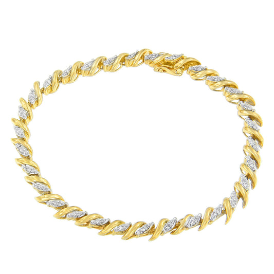 10K Yellow Gold Round Cut Pavé Diamond Bracelet (1.00 cttw, H-I Color, I1-I2 Clarity)