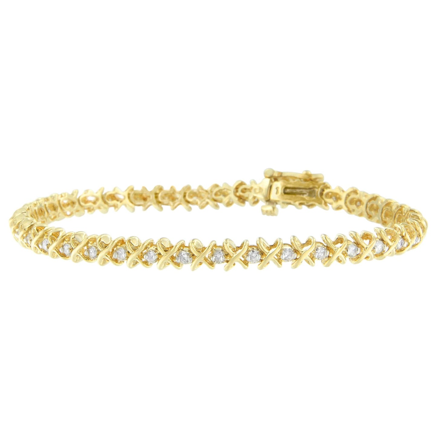 14K Yellow Gold Round Cut Diamond X-Link Bracelet (1.00 cttw, H-I Color, I1-I2 Clarity)