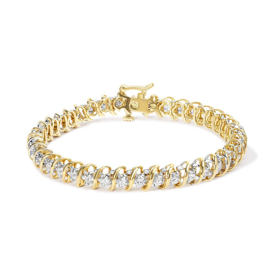 18K Yellow Gold 4.0 Cttw Round-Cut Diamond S-Link 7" Inch Tennis Bracelet (I-J Color, SI1-SI2 Clarity)