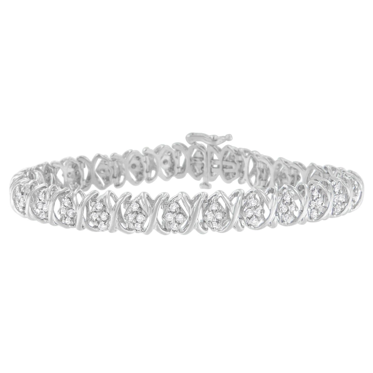 14K White Gold Round Cut Diamond Cluster Bracelet (2.00 cttw, J-K Color, I2-I3 Clarity)