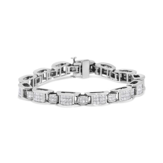 14K White Gold 5.0 Cttw Princess Cut Diamond Invisible Set Alternating Size D Shaped Links Tennis Bracelet (H-I Color, SI2-I1 Clarity) - 7”