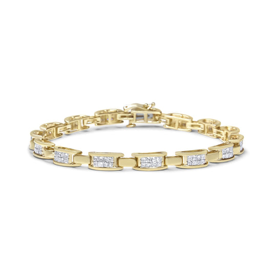 10K Yellow Gold 2.0 Cttw Invisible-Set Princess Cut Diamond Rectangular Link Bracelet (I-J Color, SI2-I1 Clarity) - 7"