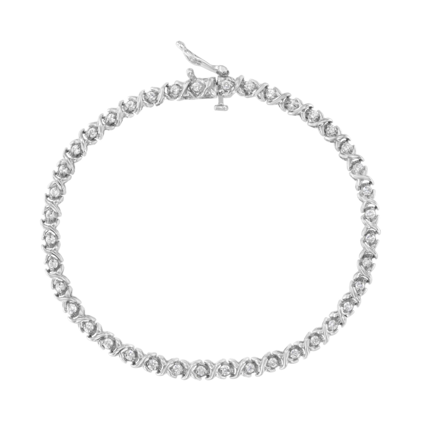 18K White Gold Round Cut Diamond Wrapped in Love Bracelet (1.00 cttw, H-I Color, I1-I2 Clarity)