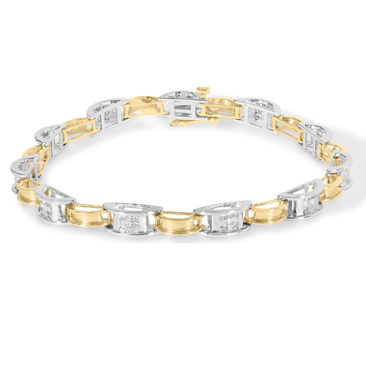 14K Two-Tone Gold 1.00 Cttw Princess-Cut Diamond Chain Link 7" Bracelet (H-I Color, SI1-SI2 Clarity)