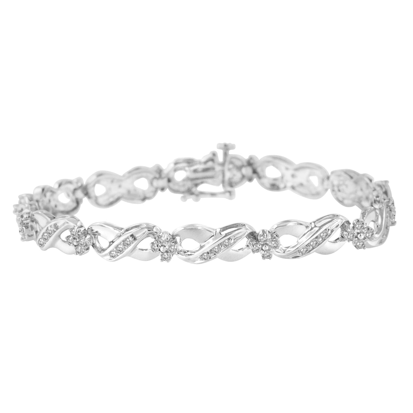 .925 Sterling Silver 1/4 cttw Prong Set Rose-Cut Diamond Infinity Link Tennis Bracelet (I-J Color, I2-I3 Clarity) - Size 7"