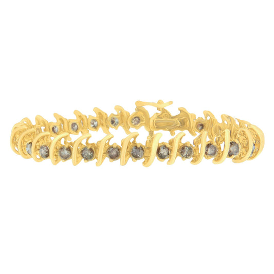 14K Yellow Gold Round-Cut Diamond 'S' Bracelet (6.00 cttw, Brown Color, I1-I2 Clarity)