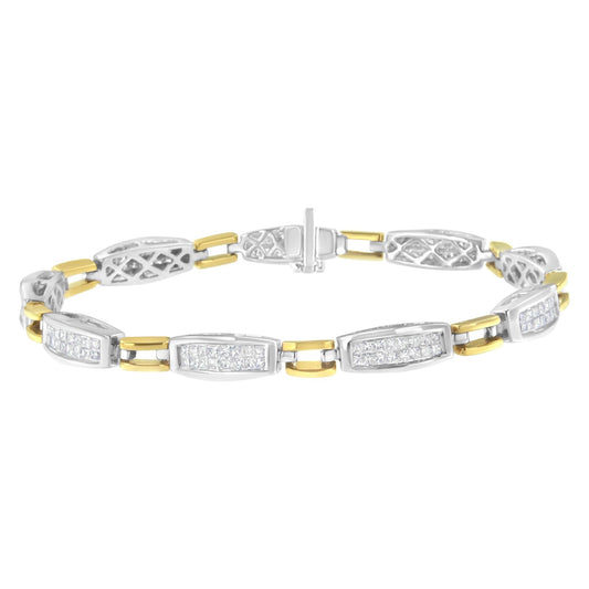 14K Yellow and White Gold 2.0 Cttw Princess Cut Diamond Tapered and Equal Sign Link Bracelet (G-H Color, SI1-SI2 Clarity) - 7"