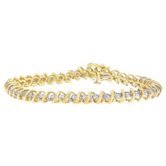 10K Yellow Gold Round Cut Diamond Spiral Bracelet (1.00 cttw, J-K Color, I2-I3 Clarity)