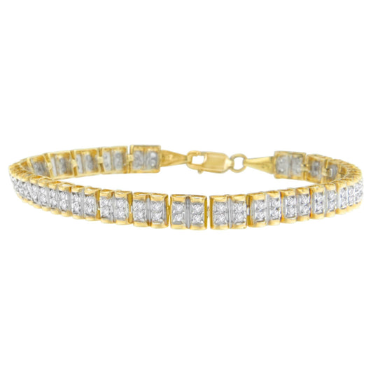 10K Yellow Gold Round Cut Diamond Square Link Bracelet (1.00 cttw, J-K Color, I3 Clarity)