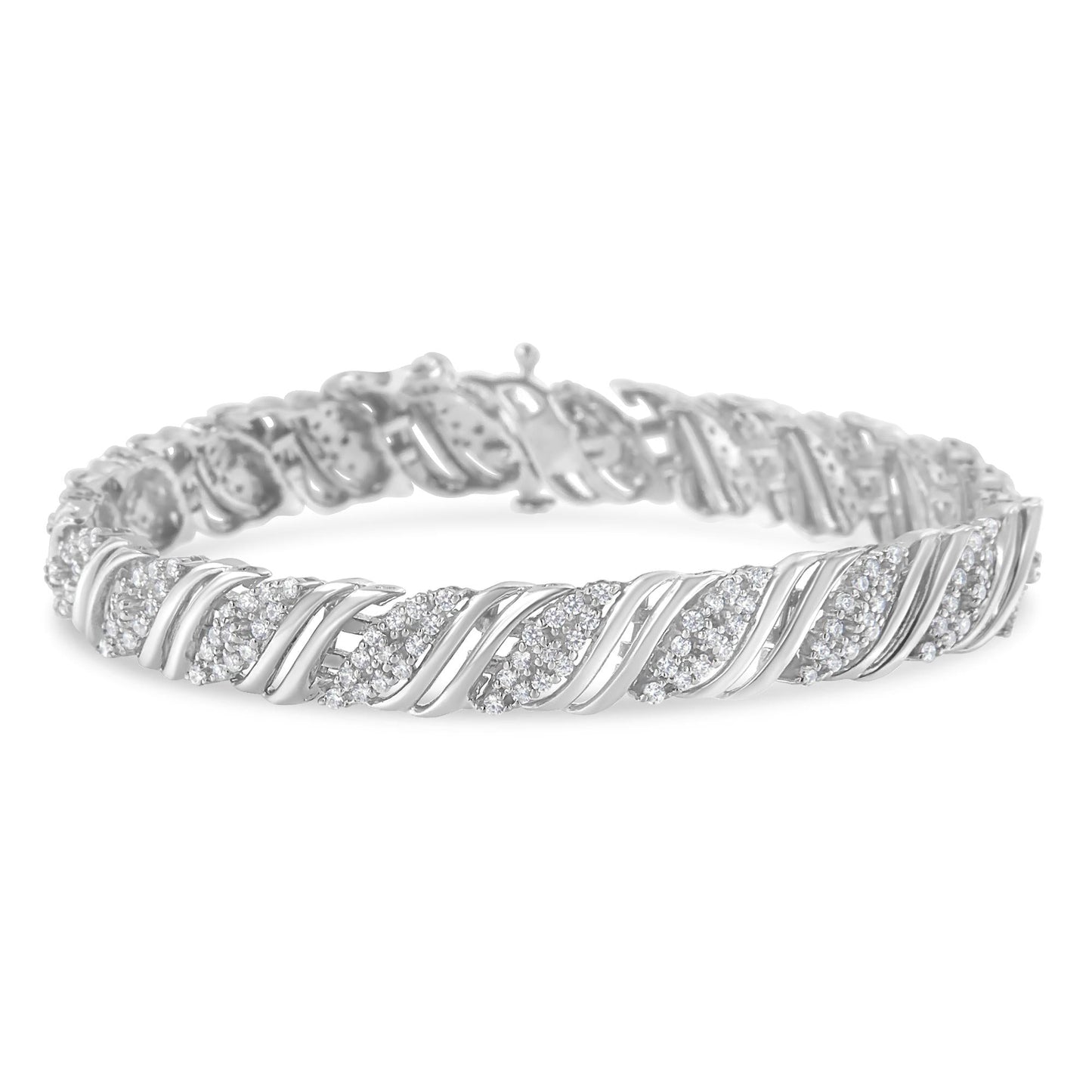 .925 Sterling Silver 2.0 cttw Diamond Double Wrap S Curve Link Bracelet (I-J Color, I3 Clarity) -7.25"