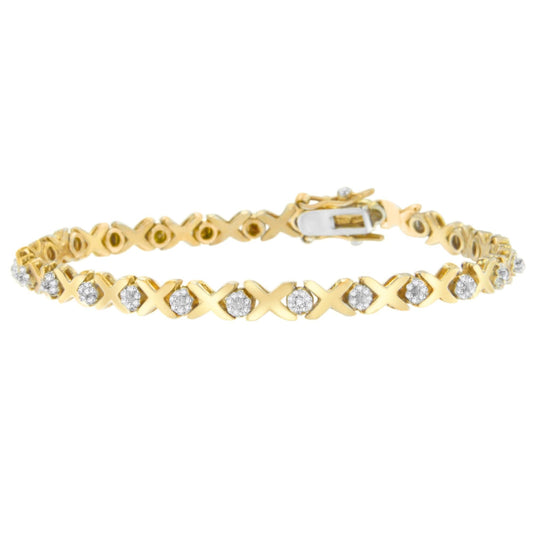 10K Yellow Gold Round Cut Diamond Bracelet (0.03 cttw, I-J Color, I2-I3 Clarity)