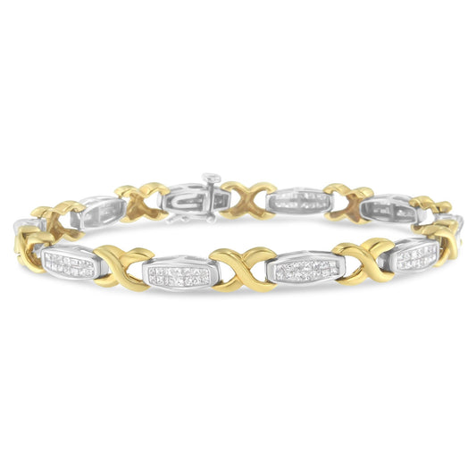 Two-Tone 14K Yellow & White Gold 2.0 Cttw Princess-Cut Diamond Tapered and X-Link Tennis Bracelet (G-H Color, SI1-SI2 Clarity) - 7-¼”