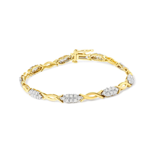 10K Yellow Gold 1.00 Cttw Round-Cut Diamond Spiral Link 7" Bracelet (H-I Color, I2-I3 Clarity)