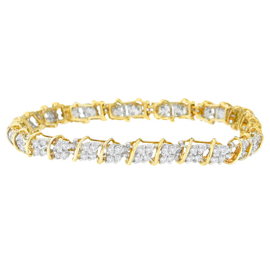 10K Yellow Gold Round Cut Diamond Square Link Bracelet (2.00 cttw, H-I Color, SI1-SI2 Clarity)