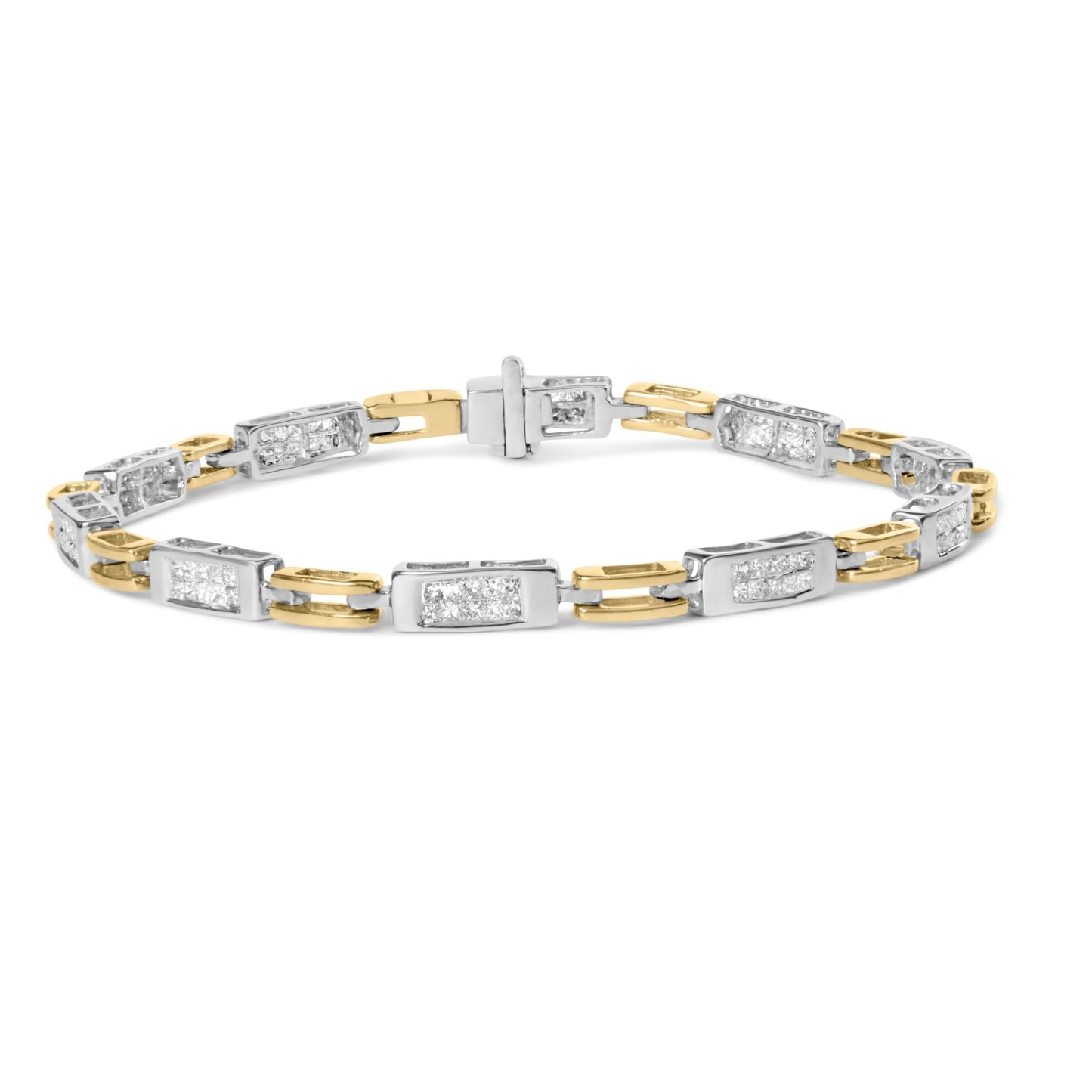 10K Two-Toned Gold 1.00 Cttw Invisible Set Princess Diamond Channel Link 7" Tennis Bracelet (H-I Color, SI1-SI2 Clarity)