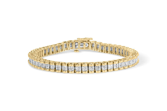 14K Yellow Gold 2.00 Cttw Princess-Cut Diamond Classic Link 7" Bracelet (I-J Color, I1-I2 Clarity)