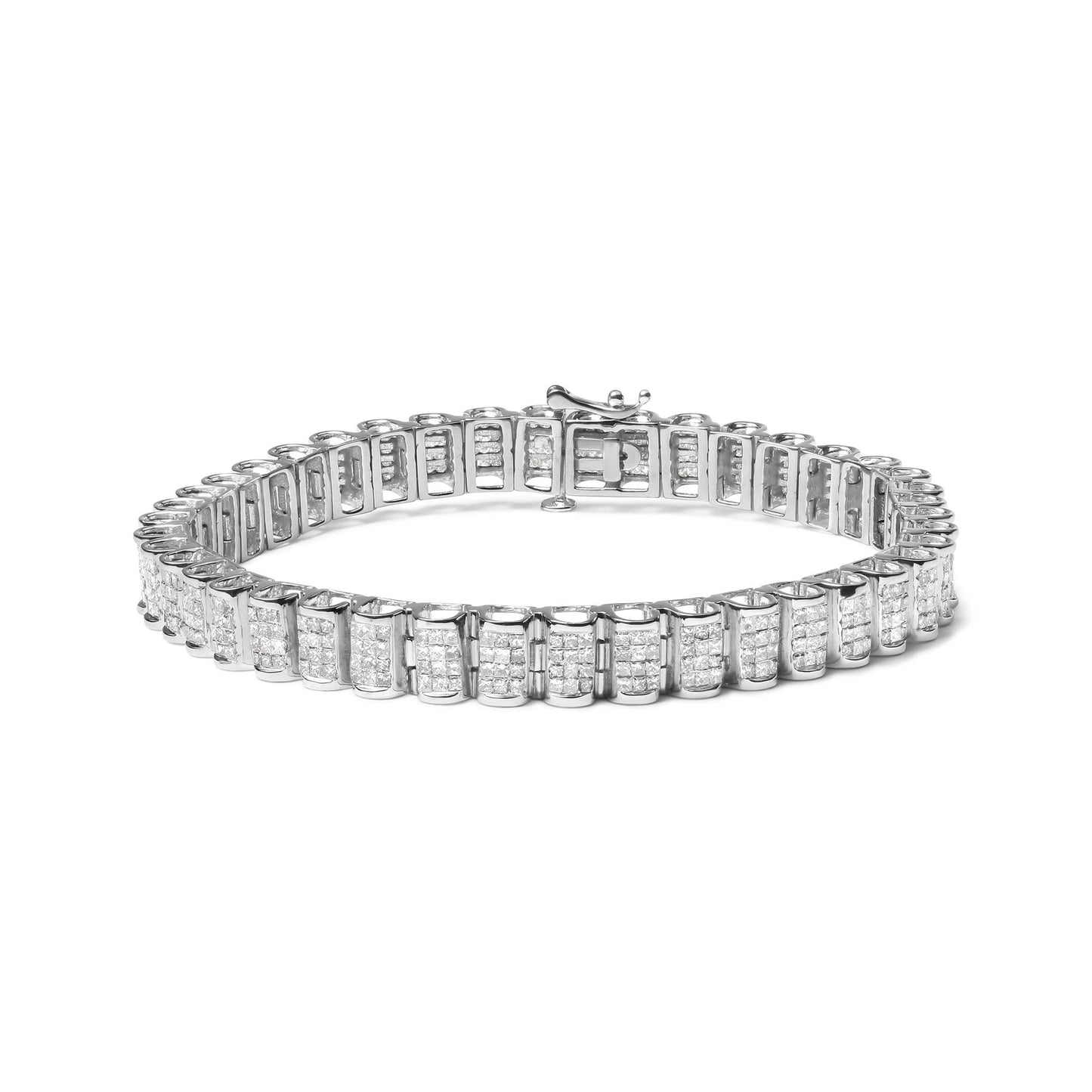 14K Gold 5.00 Cttw Square Princess Cut White Diamond Rectangular Invisible Set Link Tennis Bracelet (H-I Color, SI2-I1 Clarity) - 7.25” Inches