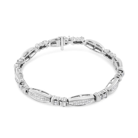 14K White Gold Round And Baguette-cut Diamond Bracelet (2 cttw, H-I Color, SI2-I1 Clarity)