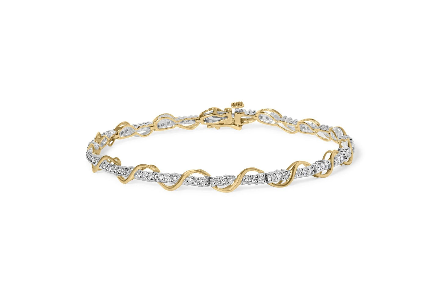 10k Two-Tone Gold 1/2 Cttw Diamond Spiral Over Link Bracelet (I-J Color, I2-I3 Clarity) 7" Inches