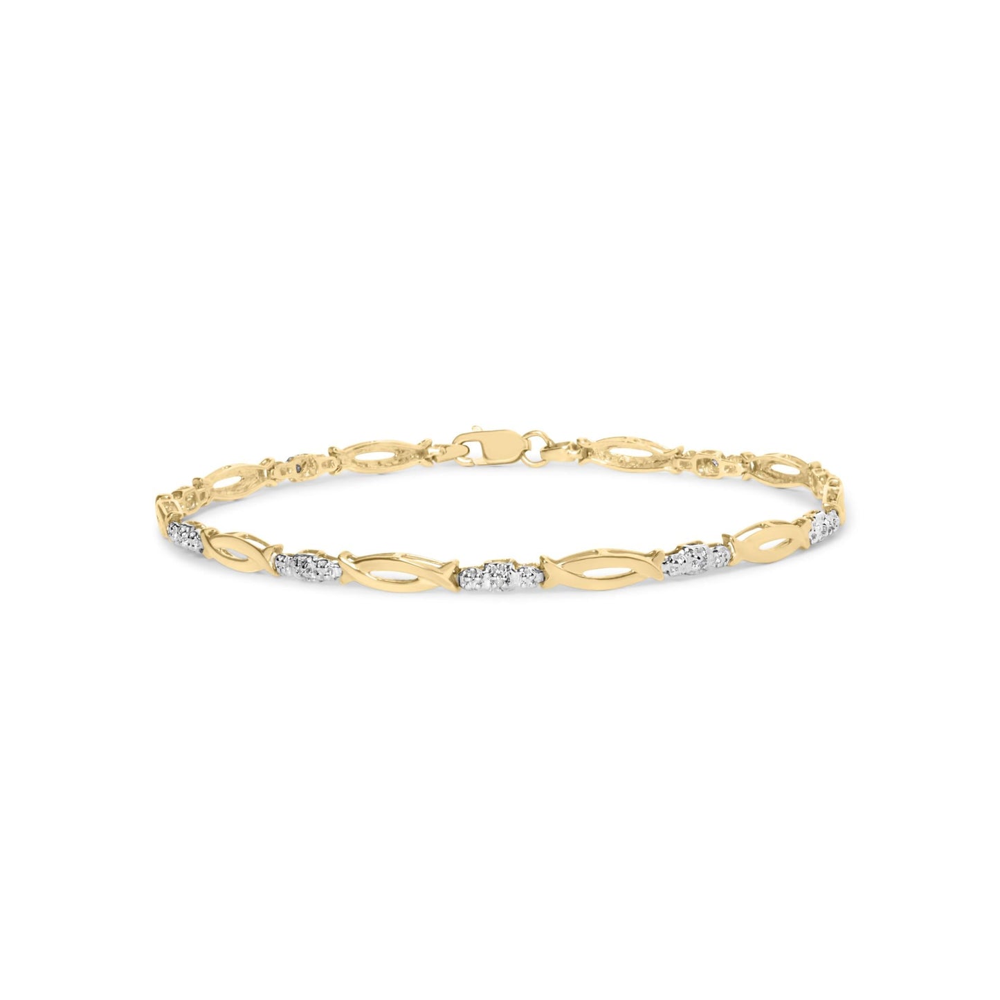 10K Yellow Gold Round Cut Diamond Open Link Bracelet (0.06 cttw, I-J Color, I2-I3 Clarity)