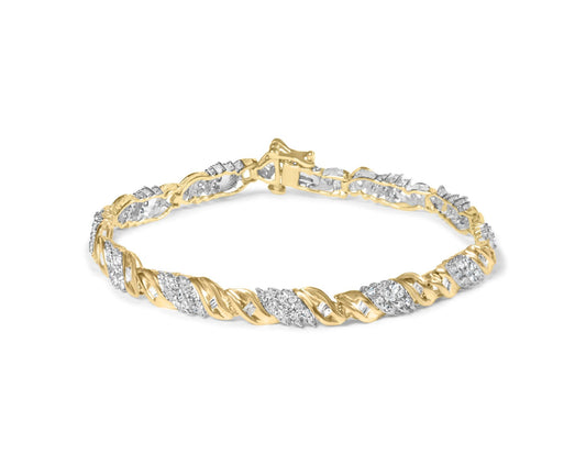 10K Yellow Gold 1.00 Cttw Diamond Wave Cluster Link Bracelet (J-K Color, SI1-SI2 Clarity) - 7" Inches