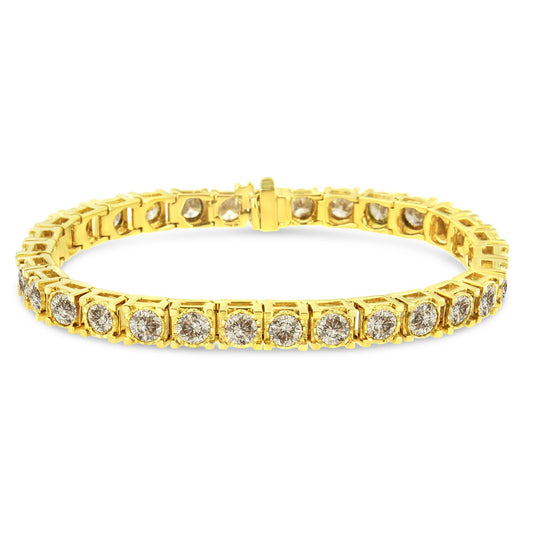 14K Yellow Gold 10.0 cttw Round-Brilliant Diamond Classic 7" Tennis Bracelet (J-K Color, I1-I2 Clarity)