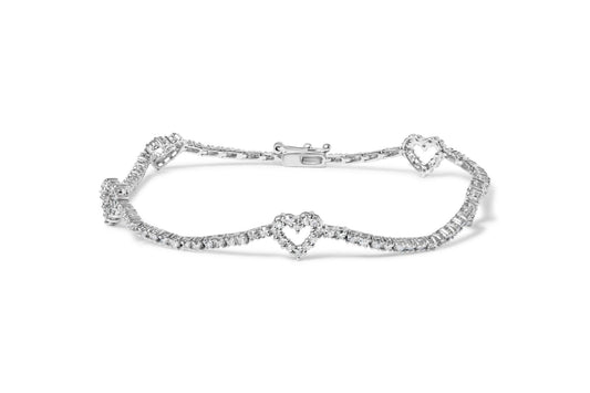 14K White Gold 1 1/2 Cttw Diamond Heart Station Strand Bracelet (H-I Color, I1-I2 Clarity) - 7.5 Inches