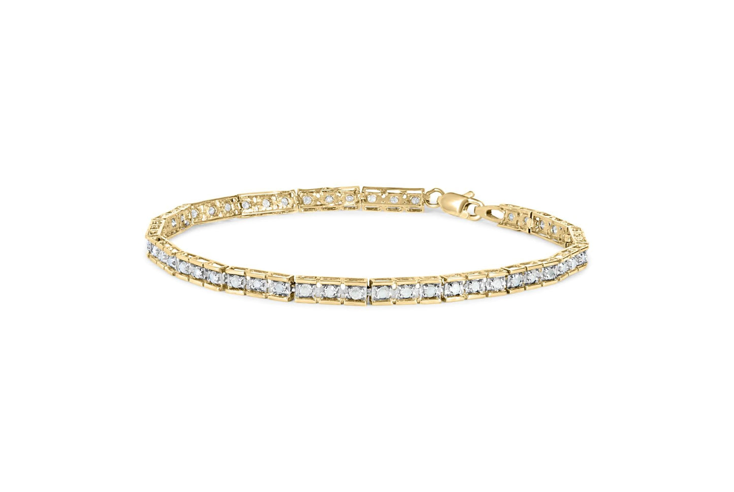 10K Yellow Gold over .925 Sterling Silver 1.0 Cttw Diamond Square Hybrid Link 7" Tennis Bracelet (I-J Color, I2-I3 Clarity)