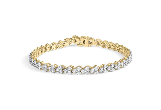 14k Yellow Gold 5.00 Cttw Diamond Three Stone Link Tennis Bracelet (I-J Color, SI2-I1 Clarity) - 7' Inches