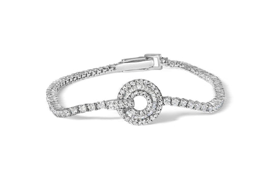 14K White Gold 2 1/2 Cttw Diamond 7" Classic Tennis Bracelet with Medallion Station (H-I Color, I1-I2 Clarity)