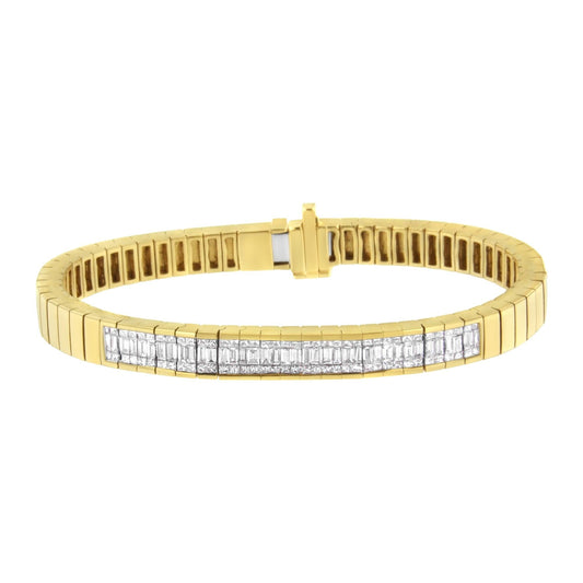 14K Yellow Gold 2 3/8 Cttw Princess and Baguette-Cut Diamond Tennis Bracelet (I-J Color, SI1-SI2 Clarity) - Size 7.25