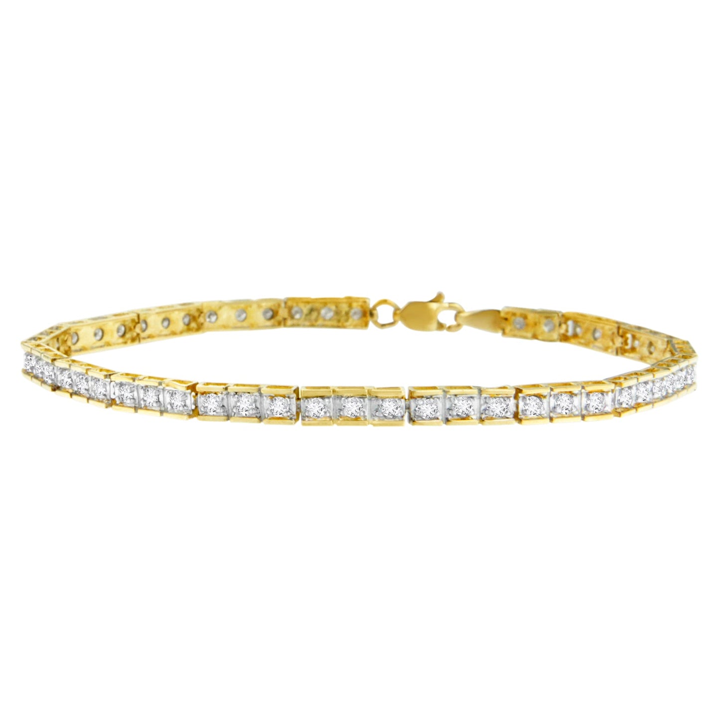 14K Yellow Gold Round-Cut Diamond Square Link Bracelet (1.00 cttw, H-I Color, I2-I3 Clarity)