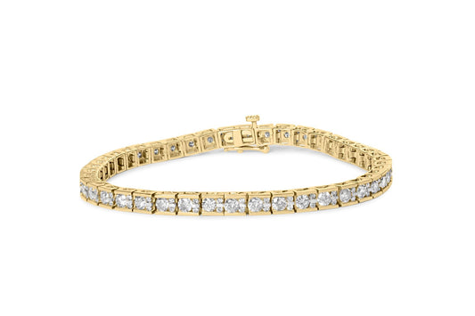 10K Yellow Gold 4.00 Cttw Channel Set Round Diamond Tennis 7" Bracelet (J-K Color, I1-I2 Clarity)