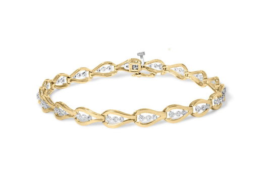 10k Yellow Gold 1/3 Cttw Diamond 3 Stone Teardrop Design Link Bracelet (I-J Color, I1-I2 Clarity) - 7.25" Inches