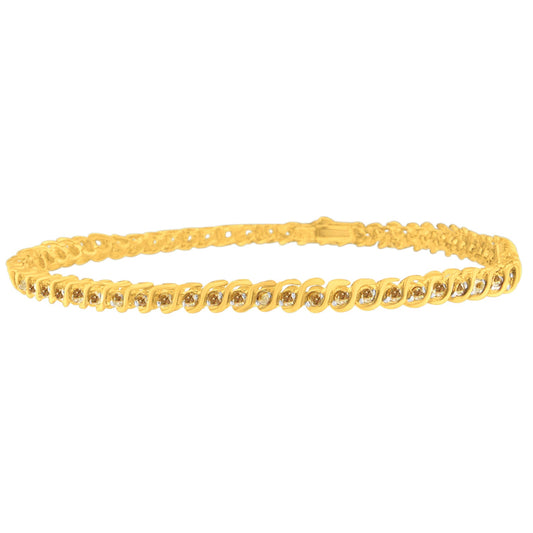 10K Yellow Gold Round Cut Diamond 'S' Bracelet (1.00 cttw, I-J Color, I3 Clarity)